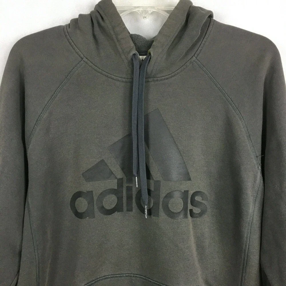 Adidas‎ Sweatshirt Mens Sz Medium Gray Hoodie Cotton Blend Pullover Logo